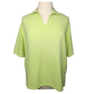 California Drawstrings Top Green 100% Cotton Knit Womens XL Lagenlook Coastal